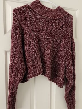 Free People Chenille Cable-Knit Tunic Sweater - Burgundy